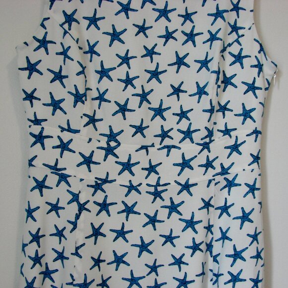 Shift Midi Dress Blue White Summer Starfish Sleeveless A-Line Office Nine West 4 - Picture 6 of 14